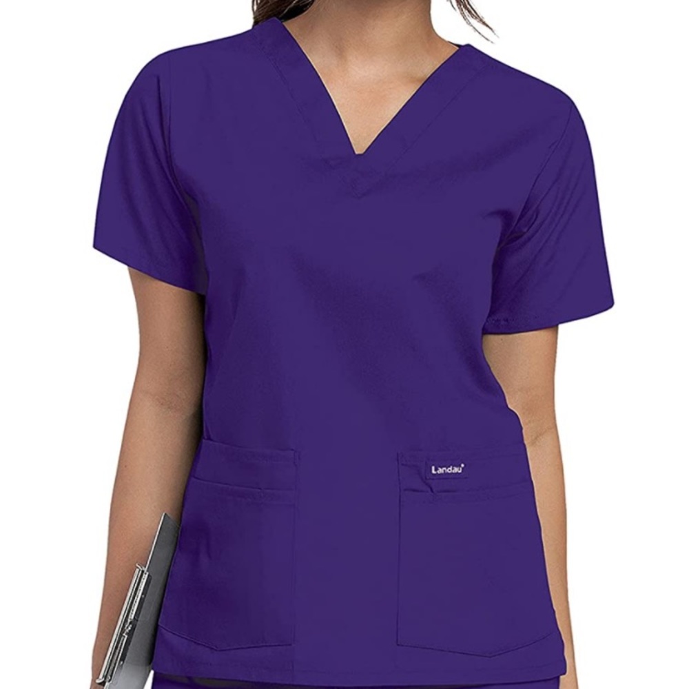 Landau Women's 4 Pocket V-Neck Scrub Top, Grape 3XL